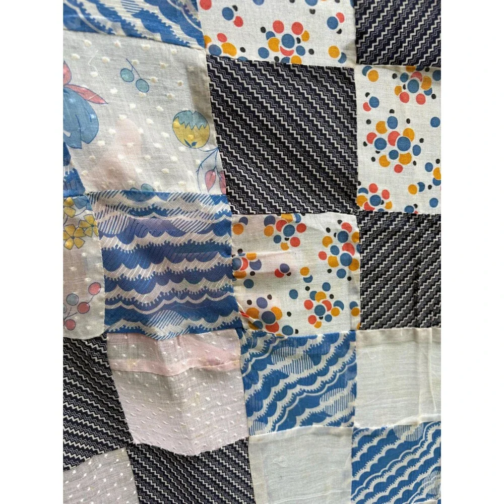 Vintage Handmade Checkerboard Patchwork Quilt Top Cottage Farmhouse Bedding